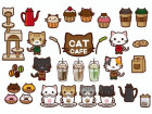 猫カフェ色々のイラストセット
