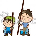 釣りをする親子のイラスト