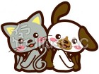 犬と猫　仲良しのイラスト（お座り）