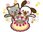 犬と猫が誕生日をお祝い！のイラスト