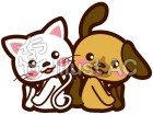 犬と猫　仲良しのイラスト（お座り）