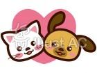 犬と猫　仲良しのイラスト（ピンクのハート）