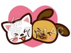 犬と猫　仲良しのイラスト（ピンクのハート）
