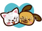 犬と猫　仲良しのイラスト（ブルーのハート）