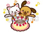 犬と猫が誕生日をお祝い！のイラスト