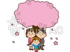 桜の木の下の入園児と家族のイラスト