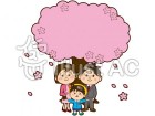 桜の木の下の入園児と家族のイラスト2