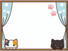 三毛猫と黒猫の窓枠フレームのイラスト