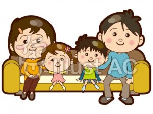 ソファに座った家族のイラスト