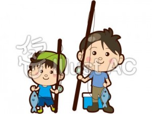 釣りをする親子のイラスト
