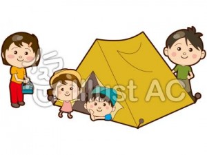 キャンプをする家族のイラスト