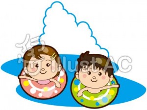 海水浴を楽しむ子どもたちのイラスト