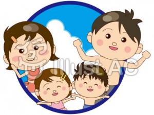 水着の家族のイラスト　ワンポイント