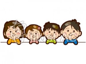 頬杖をつく家族のイラスト