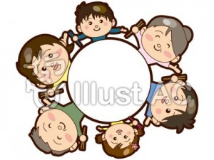食卓を囲む三世代家族のイラスト